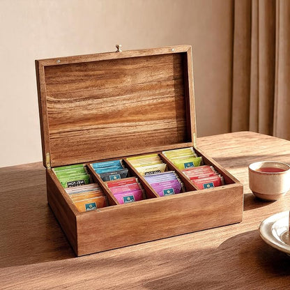 SARUFO Acacia Wood Tea Bag Organizers, Tea Packet Storage Boxes, 8-Compartment by SARUFO