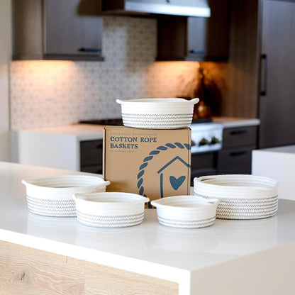 NaturalCozy 5-Piece Round Woven Cotton Rope Storage Baskets - Image 2