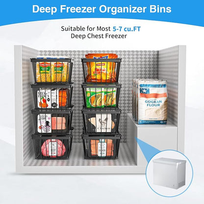 Freezer Organizers bins with Folding Handles，4 Pack Stackable Upright Freezer - Image 7