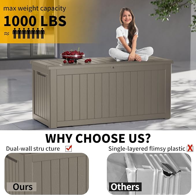 200 Gallon Deck Box, Resin Outdoor Indoor Waterproof Storage Box, Lockable - Image 5