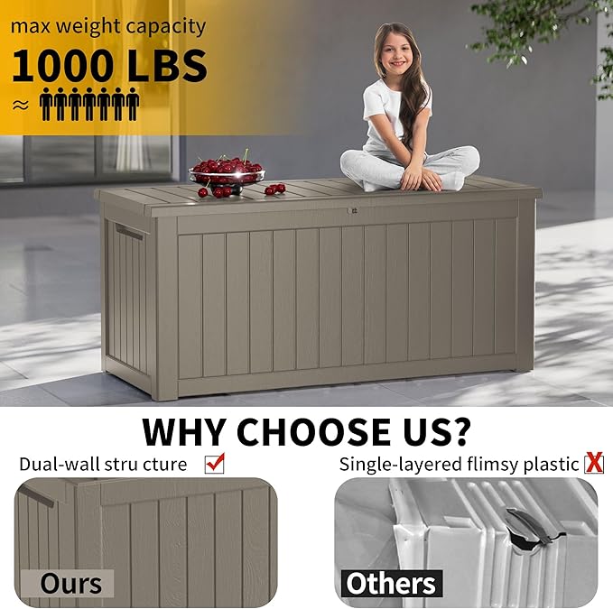 180 Gallon Outdoor Storage Box Patio Deck Box Waterproof, Resin Lockable - Image 3