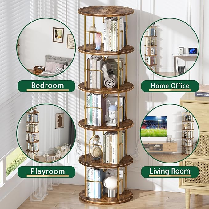 5Tier Rotating Bookshelf, 360 ° Display Stackable Spinning Bookshelf Tower - Image 5