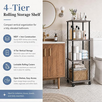 4-Tier 38.2" Tall Oak Grey Bathroom Shelving Unit - Image 6