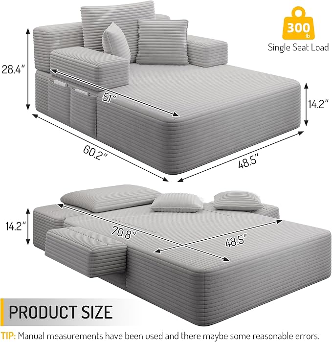 2-in-1 Convertible Chaise Lounge Indoor, 60.2" Corduroy Upholstered Chaise - Image 2