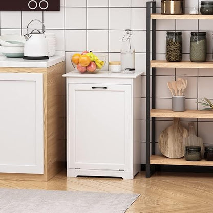 JAXPETY Tilt Out Trash Cabinet Kitchen Trash Can Holder Wood Laundry Hamper - Image 2