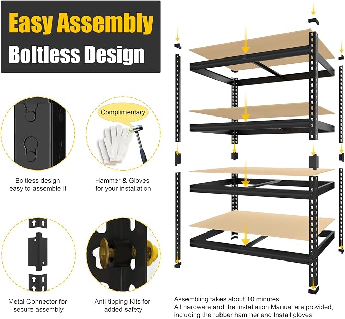 PrimeZone 40" W x 20" D x 59" H Heavy Duty Storage Shelves, 4 Tier Adjustable - Image 6