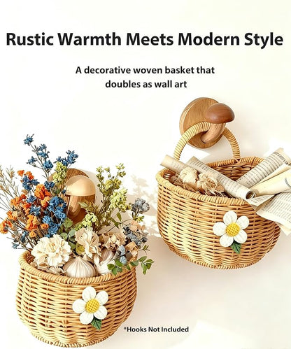 2 Pack Wall Hanging Rattan Baskets, Hand-Woven Storage Basket, Small Wall - Image 5