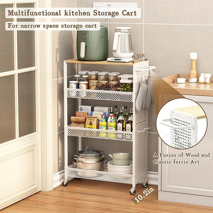 Utility Slim Storage Cart 4 Tier Small Rolling Kitchen Laundry Room - Image 3