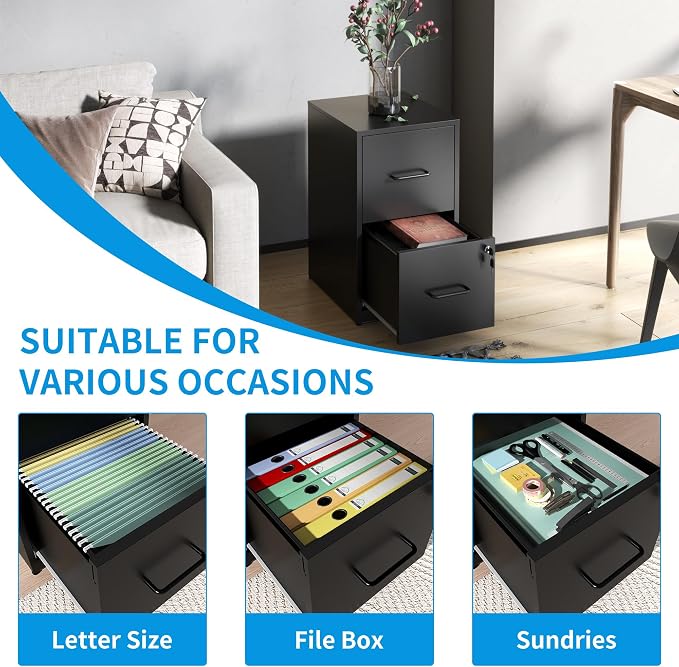 2 Drawer File Cabinet, Metal Vertical Filing Cabinet Under Desk Storage - Image 5