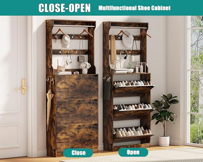 Shoe Cabinet for Entryway with 3 Flip Drawers, Narrow Hidden Slim Freestanding - Image 7