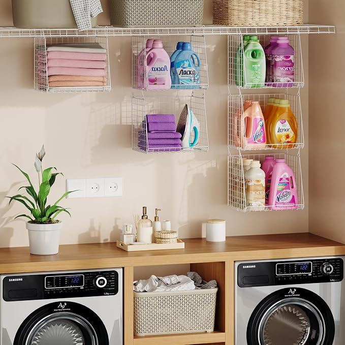 3-Pack Extra-Tall 13.6'' Hanging Laundry Basket Organizer, Foldable Wire Shelf - Image 4