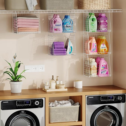 3-Pack Extra-Tall 13.6'' Hanging Laundry Basket Organizer, Foldable Wire Shelf - Image 4