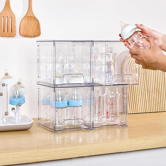 Vtopmart 4 Pack Stackable Storage Drawers, 6.6''Tall Acrylic Bathroom Makeup - Image 2