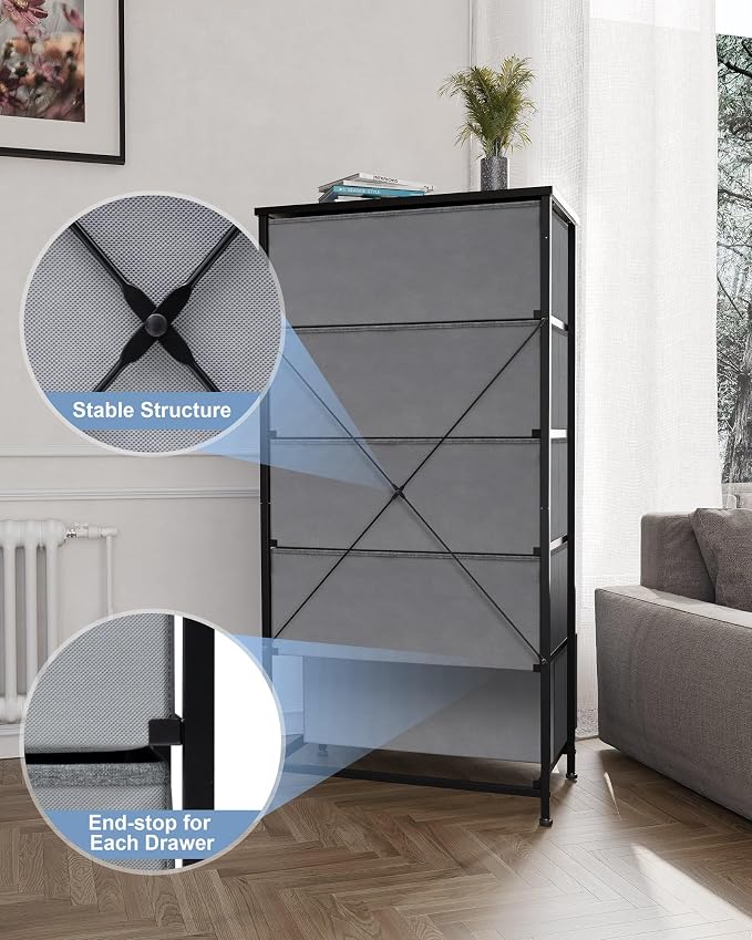 Tall Dresser, Wide Vertical Fabric Storage Organizer, 5 Drawers | Sturdy Steel - Image 6