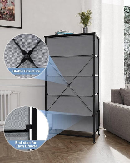 Tall Dresser, Wide Vertical Fabric Storage Organizer, 5 Drawers | Sturdy Steel - Image 6