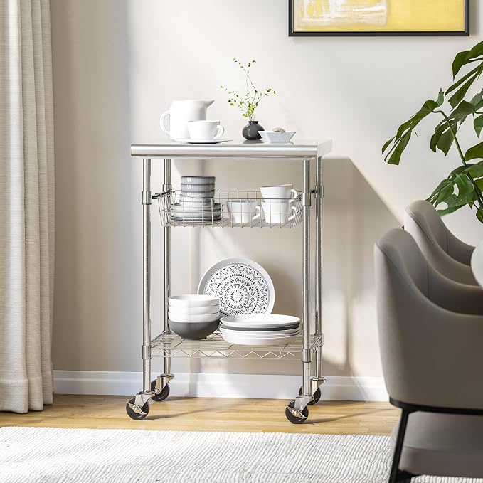 Stainless-Steel Commercial-Grade NSF-Certified Prep Table Cart - Image 2