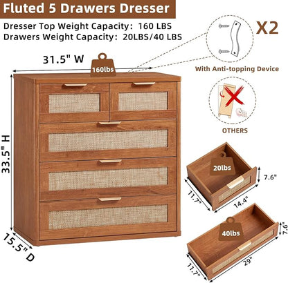 LEYAOYAO Rattan Dresser for Bedroom, 33.5" Tall Chest of Drawers, Modern 5 - Image 3