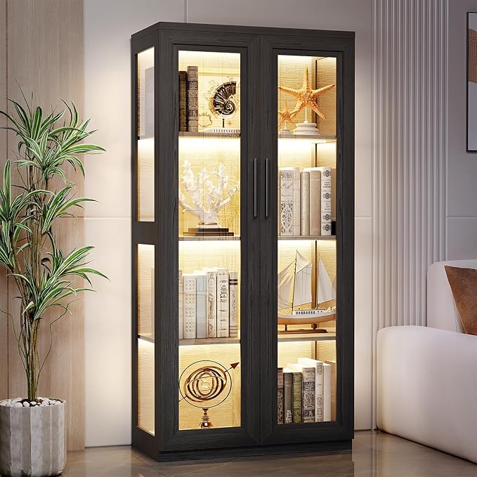 Curio Cabinet with Glass Doors, Bookcase with 4 Shelves, Display Cabinets - Image 6