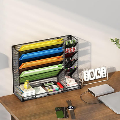 File Organizer Wall Mounted, 4 Tiers Durable Adjustable Metal Desk Organizer - Image 4