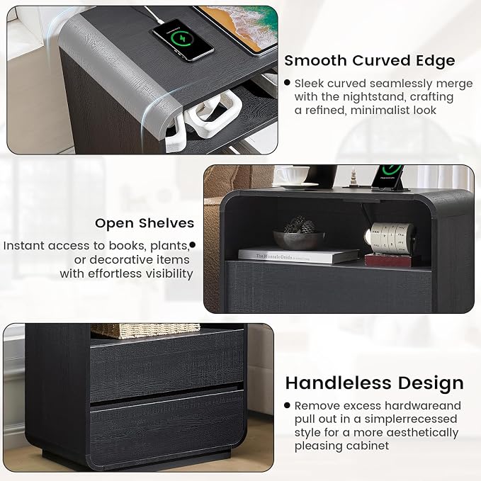 Black Curved Nightstand Set of 2 - Image 7