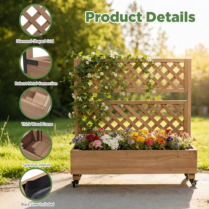 Raised Garden Bed with Wheels Outdoor, Large Garden Planter Box Tomato Flower - Image 6