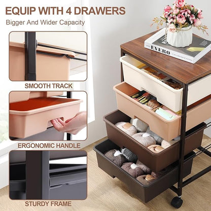 Utility Cart with 4 Drawers, Rolling Storage Cart with Drawers, Storage Rolling - Image 5