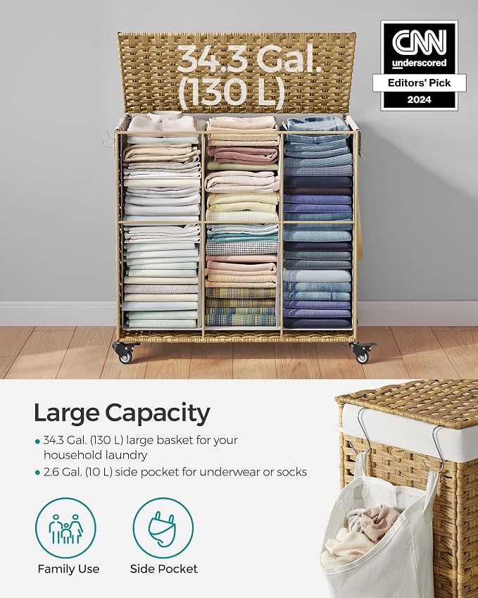 SONGMICS Laundry Hamper with Lid, 37 Gallons, Rolling Laundry Basket with Wheels - Image 7