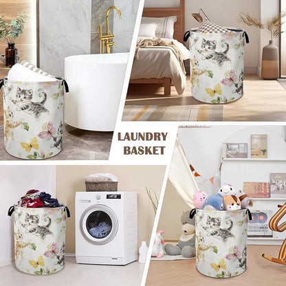 Cute Cats Laundry Hamper, Collapsible Laundry Baskets, Butterfly Floral Dirty - Image 7