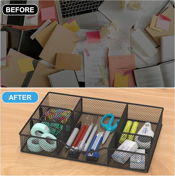 Desk Drawer Organizer Tray, Metal Mesh Drawer Organizers Office, 6 Adjustable - Image 6