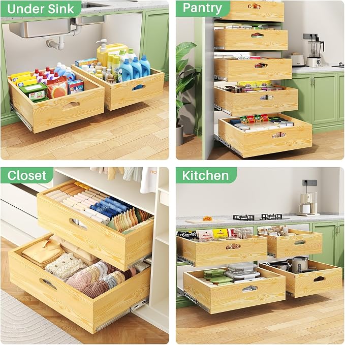 Pull Out Cabinet Organizer, Soft Close Slide Out Solid Wooden Drawers, Heavy - Image 9