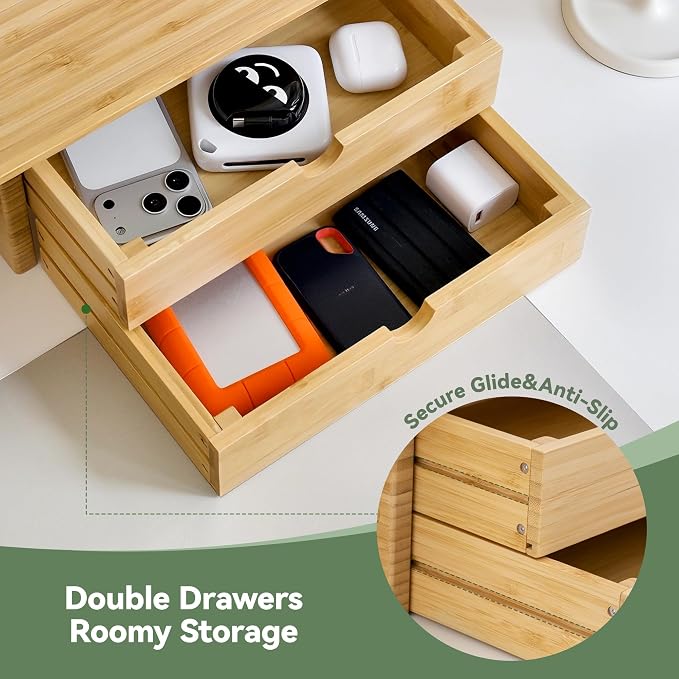 Bamboo Dual Monitor Stand, 39.3 inch Computer Monitor Riser - Image 3