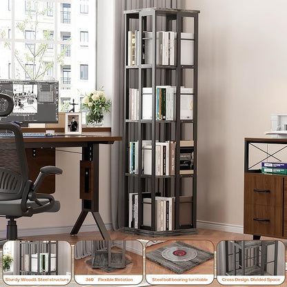 Aheaplus Rotating Bookshelf, 4-Tier Corner Bookshelf, 360 Display Wood Spinning - Image 6