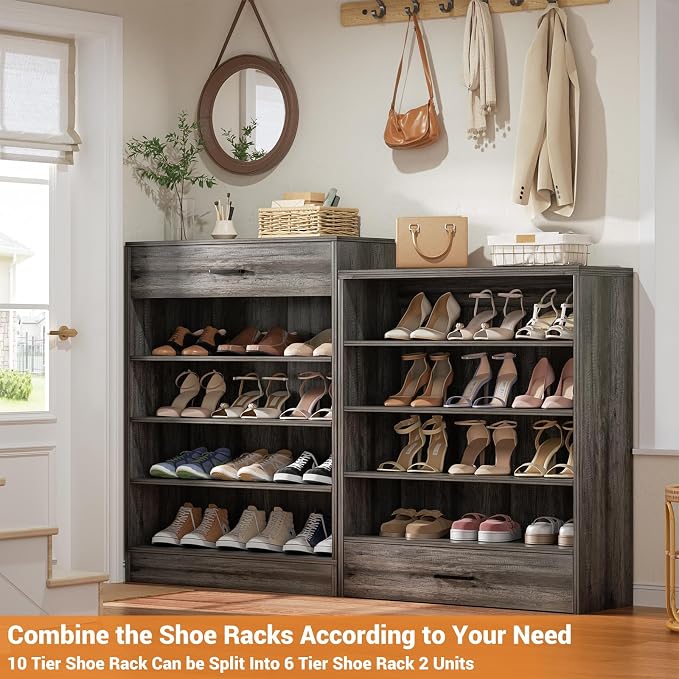 Aheaplus Tall Shoe Cabinet, 10 Tiers Wood Shoe Rack, Vertical Shoe Storage - Image 3