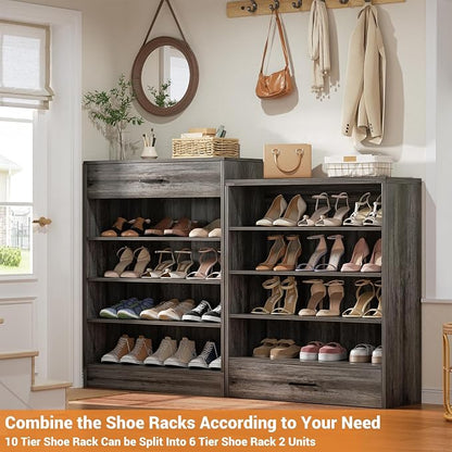 Aheaplus Tall Shoe Cabinet, 10 Tiers Wood Shoe Rack, Vertical Shoe Storage - Image 3