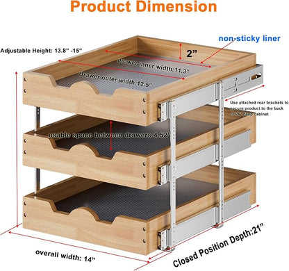 DINDON 3 Tier Pull Out Cabinet Organizer 14”W X21”D Slide Out Shelves - Image 2