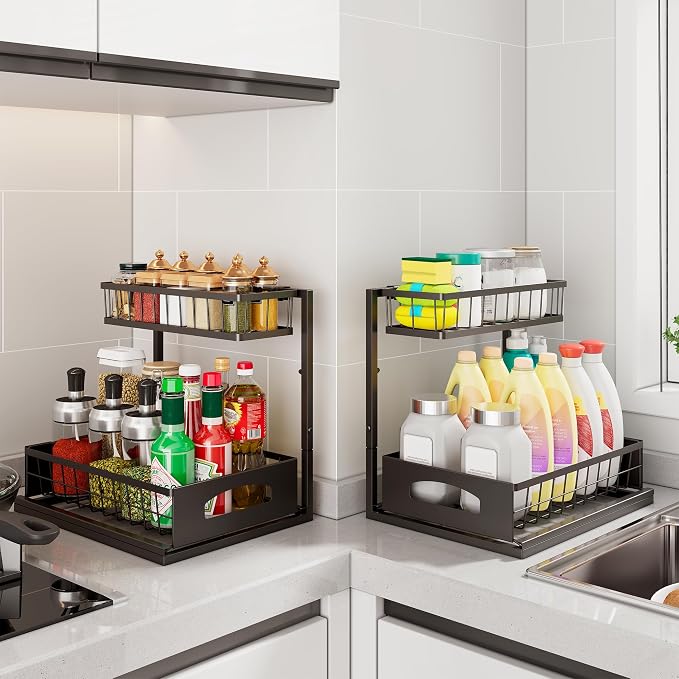 Under Sink Organizer, 2 Pack Height Adjustable Cabinet Organizer - Image 6