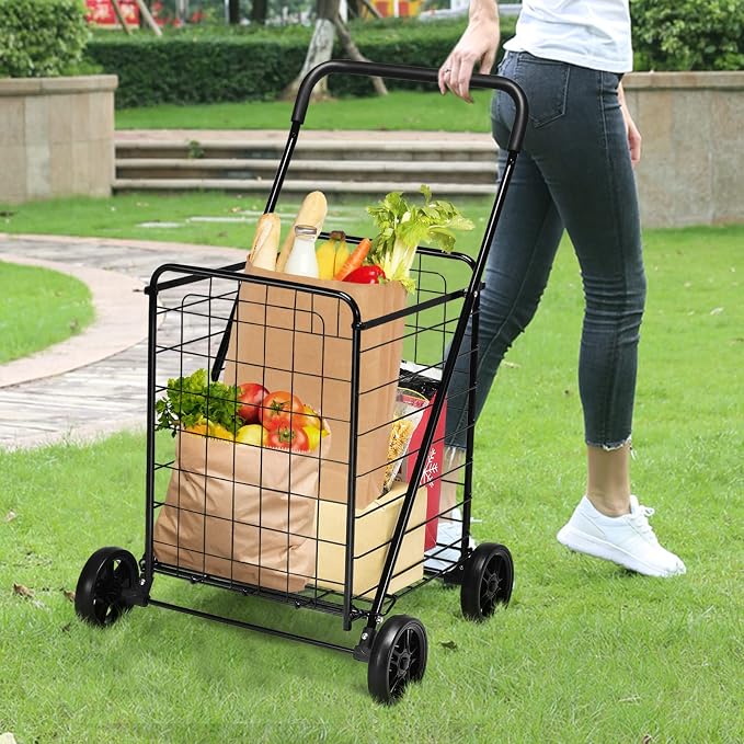 Goplus Shopping Carts for Groceries, Heavy Duty Folding Shopping Cart - Image 2