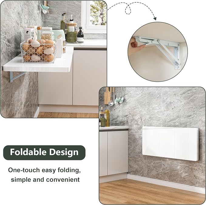 Clikuutory Wall Mounted High Gloss Folding Table 39.4" L x 19.7" W, Laundry - Image 4