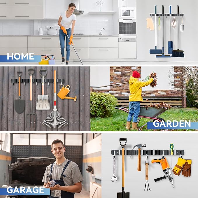 ZONGOOL 4 Racks and 5 Hooks Broom Holder Wall Mount Mop Hanger Wall Mount Metal - Image 7