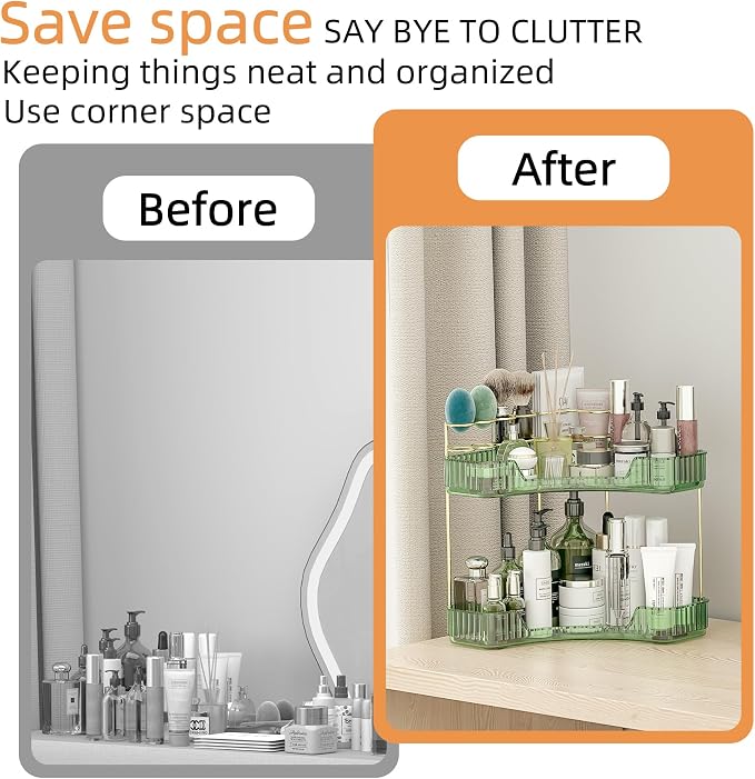 2 Tier Corner Bathroom Organizer Countertop, Vanity Makeup Organizer - Image 4