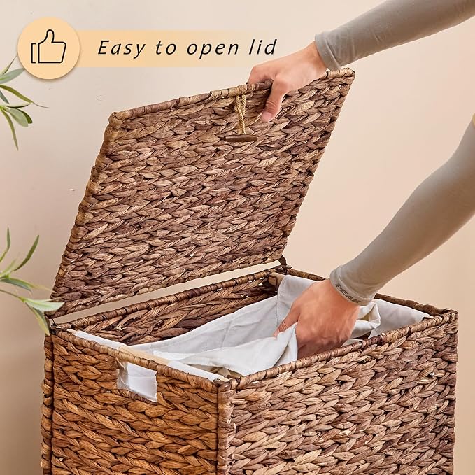Large Laundry Hamper with Lid, Handwoven Hyacinth Rattan Clothes Hamper with - Image 7