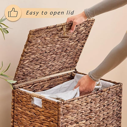 Large Laundry Hamper with Lid, Handwoven Hyacinth Rattan Clothes Hamper with - Image 7