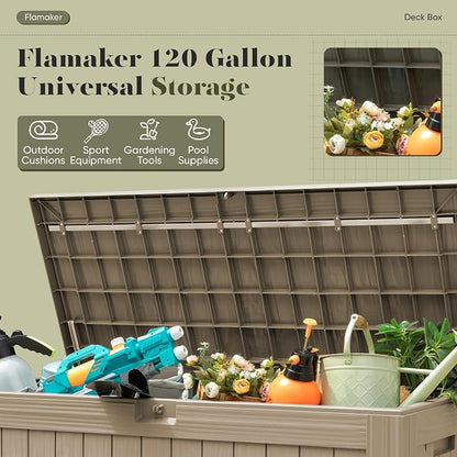 Flamaker Resin Deck Box 120 Gallon Waterproof Large Outdoor Storage Box | - Image 3