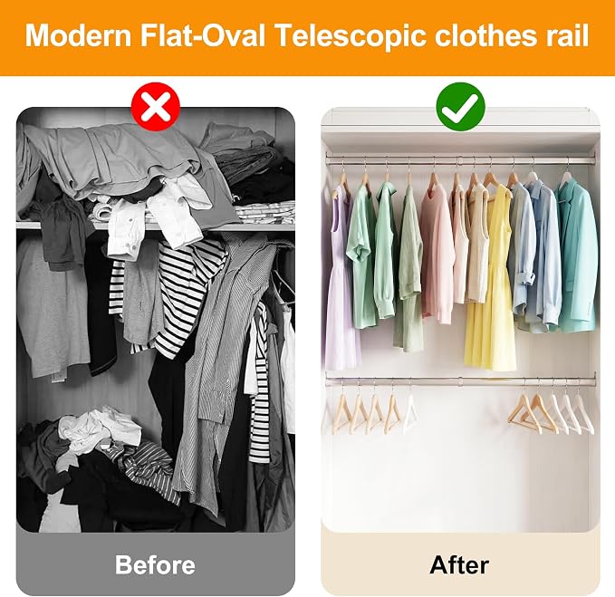 Closet Rods for Hanging Clothes, 24 to 47 Inches Stepless Extendable Stainless - Image 5