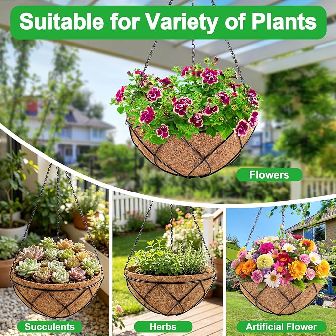 Hanging Baskets for Plants Outdoor, 4 Packs 12 Inch Metal Wire Hanging Planter - Image 6