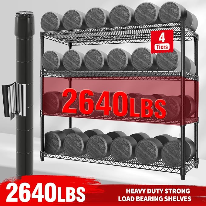 Garvee Metal Shelving with Wheels 4-Tier, 71.8"H Storage Shelves Heavy Duty - Image 3