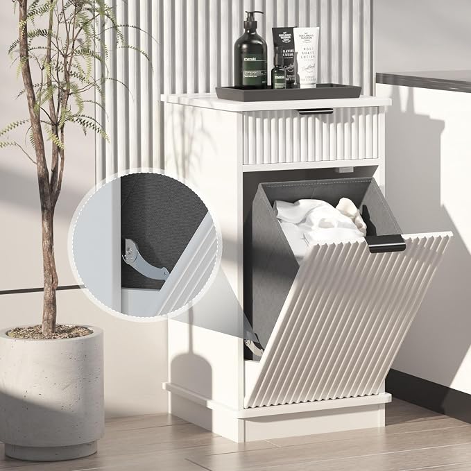 White Tilt Out Laundry Hamper Cabinet Hidden Laundry Hamper Cabinet - Image 6