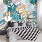 -Abstract Geometry Botanical Banana Leaf Fabric Wallpaper Living Room Bedroom Bathroom Tropical Plant Leaf Large Wall Mural- 183"x120"（ not Peel and Stick）