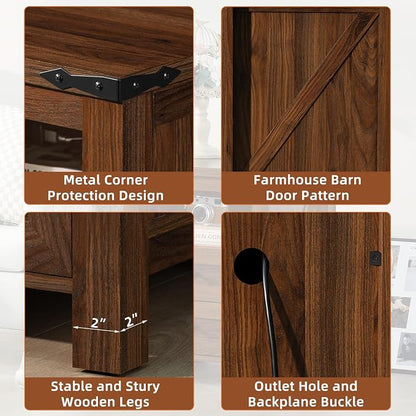 Nightstand with Charging Station and USB Port, Farmhouse Side End Table with 2 - Image 9