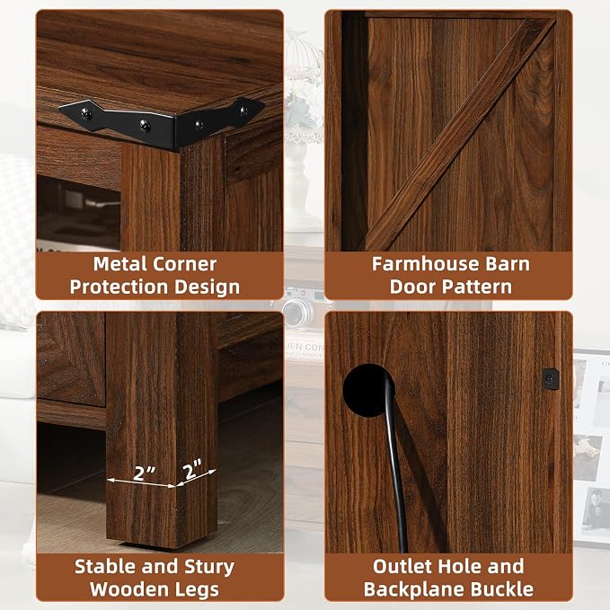 Nightstands Set of 2 with Charging Station, Farmhouse Side End Table with 2 - Image 9